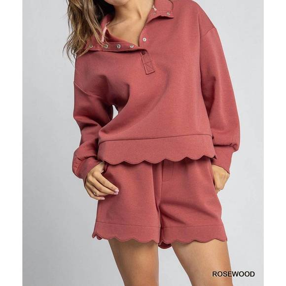 Umgee Scalloped Hem Textured Blouse
